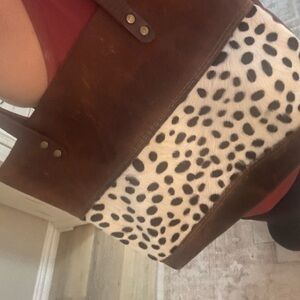 Genuine Brown leather and Spotted Tote Bag.